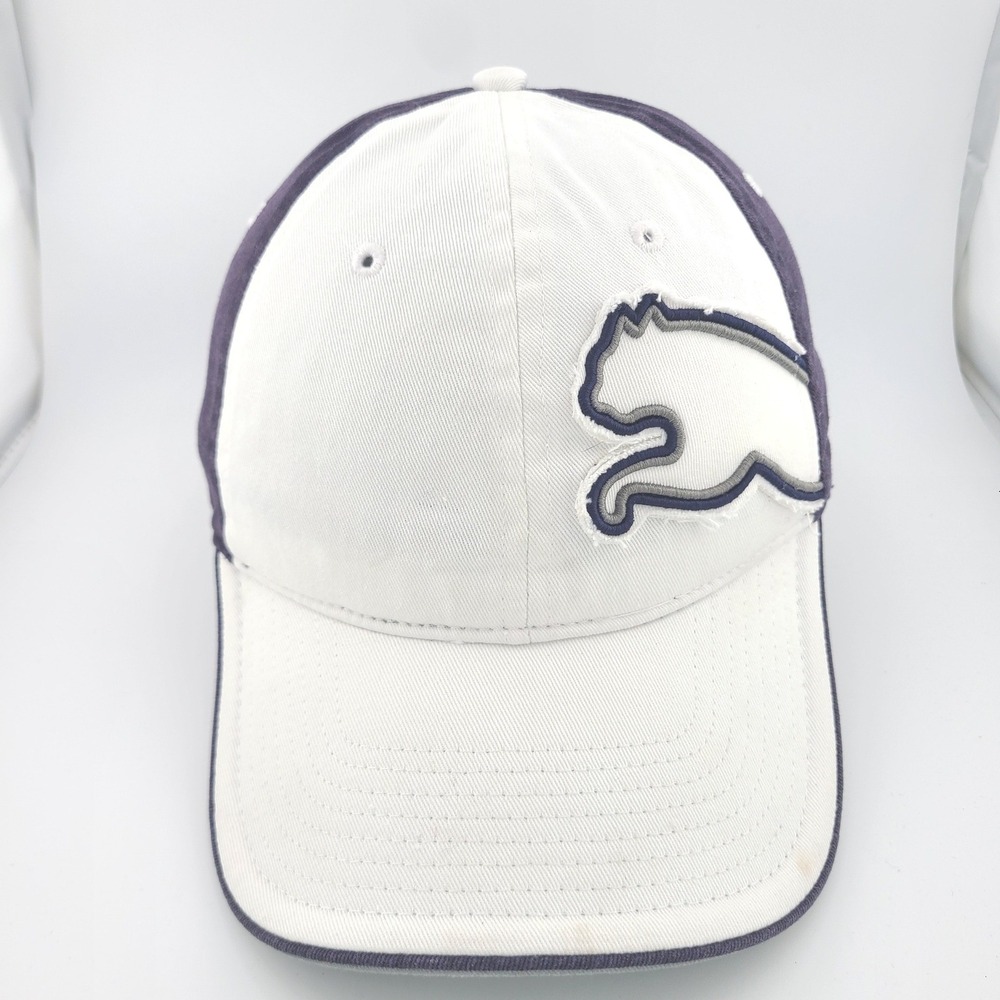 Puma Mens Adjustable Baseball Cap White Navy Blue Large Cat Logo OSFA Hat - Picture 2 of 7